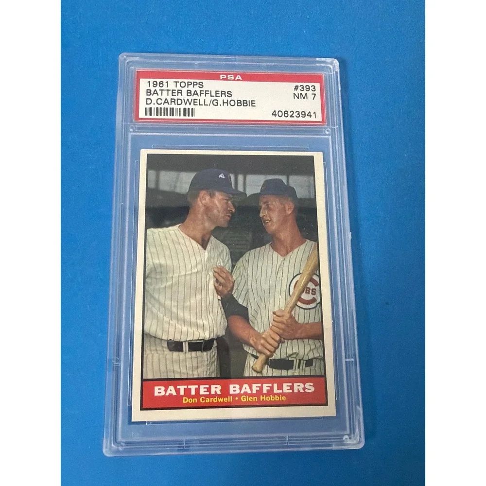 1961 Topps Batter Bafflers #393 Don Cardwell Glen Hobbie PSA 7 NM Chicago Cubs